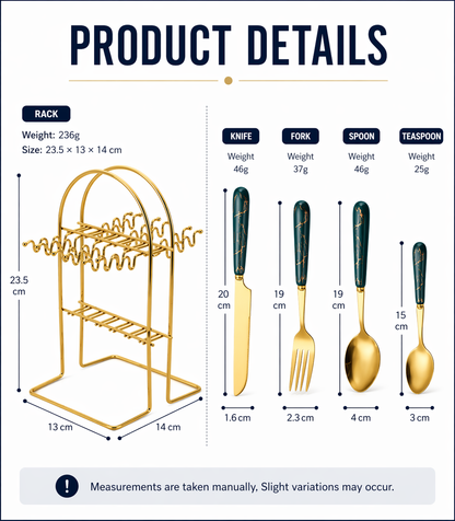 24PCS Cutlery Set with Stand (Gold / Silver Ceramic Handle)