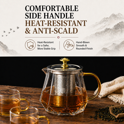 Octagonal Glass Teapot with Stainless Steel Infuser (750ML)