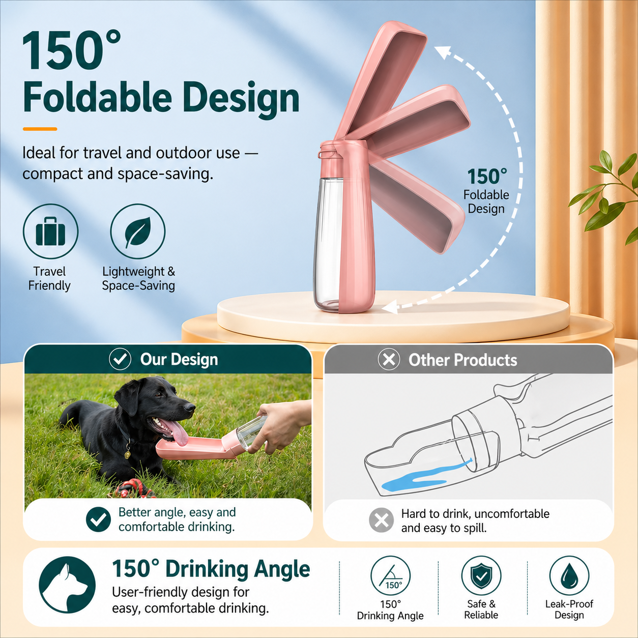 550ml Foldable Pet Water Bottle – Portable Leak-Proof Dog Travel Bottle