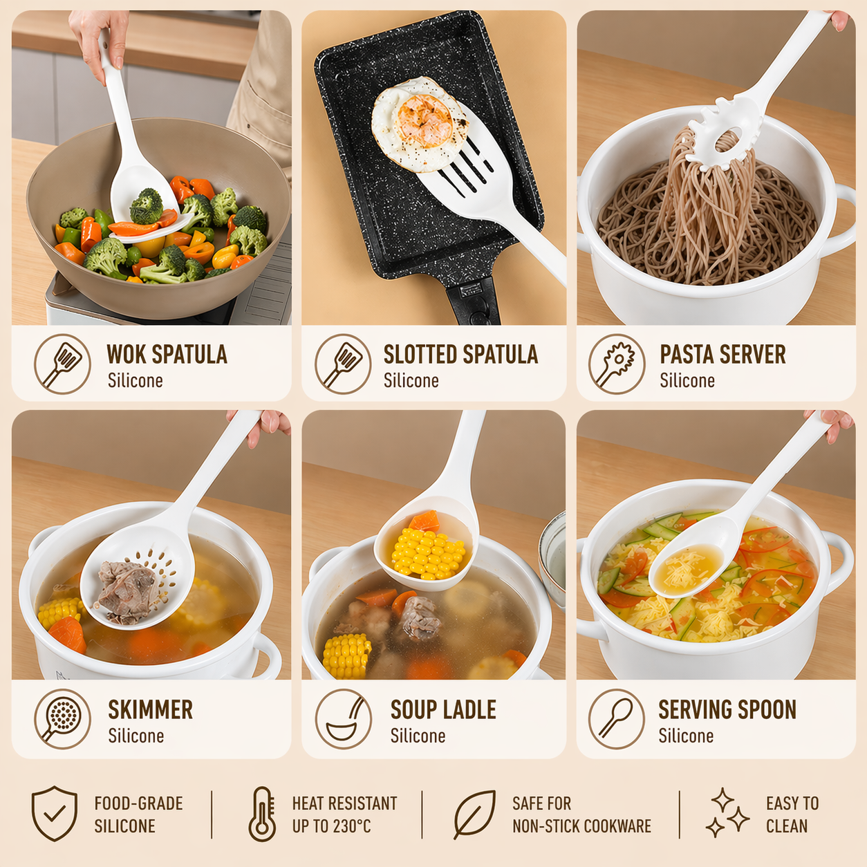 7pcs Silicone Kitchen Utensil Set – Heat Resistant & Non-Stick Safe