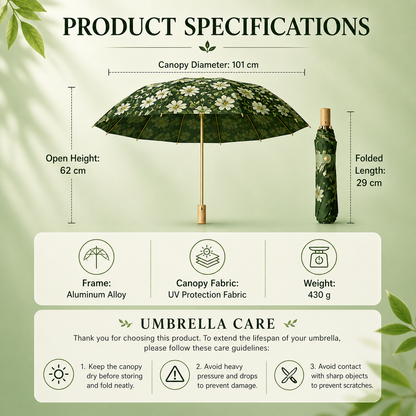 Premium Double-Layer UV Protection Floral Umbrella (UPF50+, 16-Rib, Windproof)