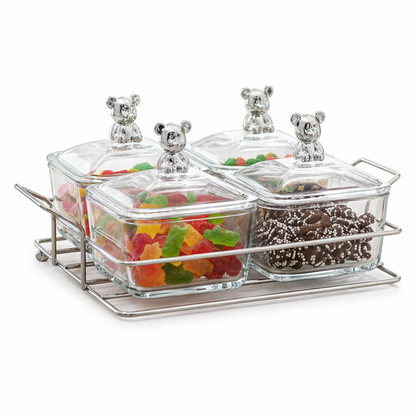 Glass Snack Storage Container Set with Tray (4 Compartments)
