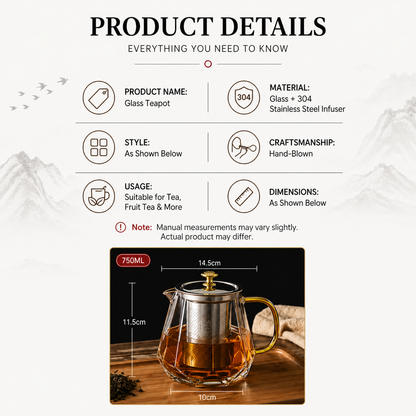 Octagonal Glass Teapot with Stainless Steel Infuser (750ML)