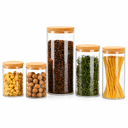 Cork Lid Glass Storage Jar Set (Borosilicate Glass)