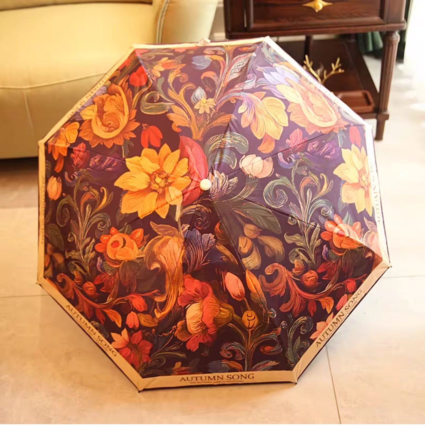 Autumn Song Premium Floral Automatic Umbrella (UV Protection, Windproof, Compact Design)