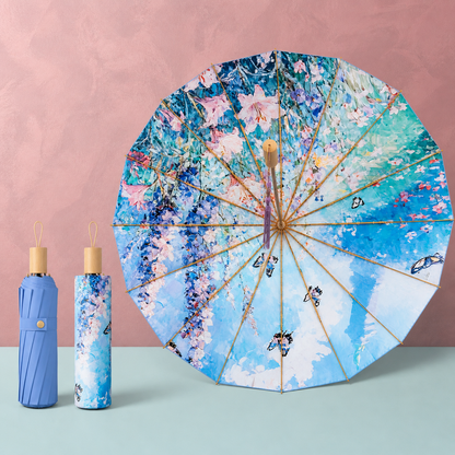 Premium Double-Layer UV Protection Floral Umbrella (UPF50+, 16-Rib, Windproof)