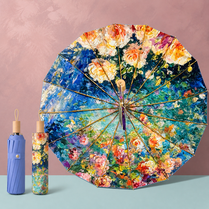 Premium Double-Layer UV Protection Floral Umbrella (UPF50+, 16-Rib, Windproof)