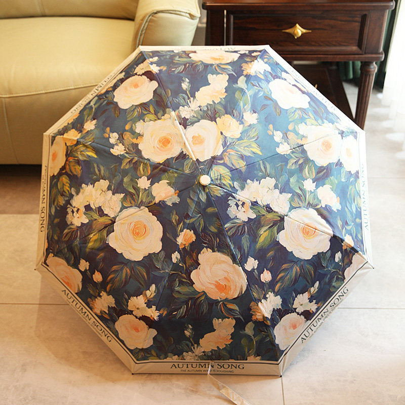 Autumn Song Premium Floral Automatic Umbrella (UV Protection, Windproof, Compact Design)