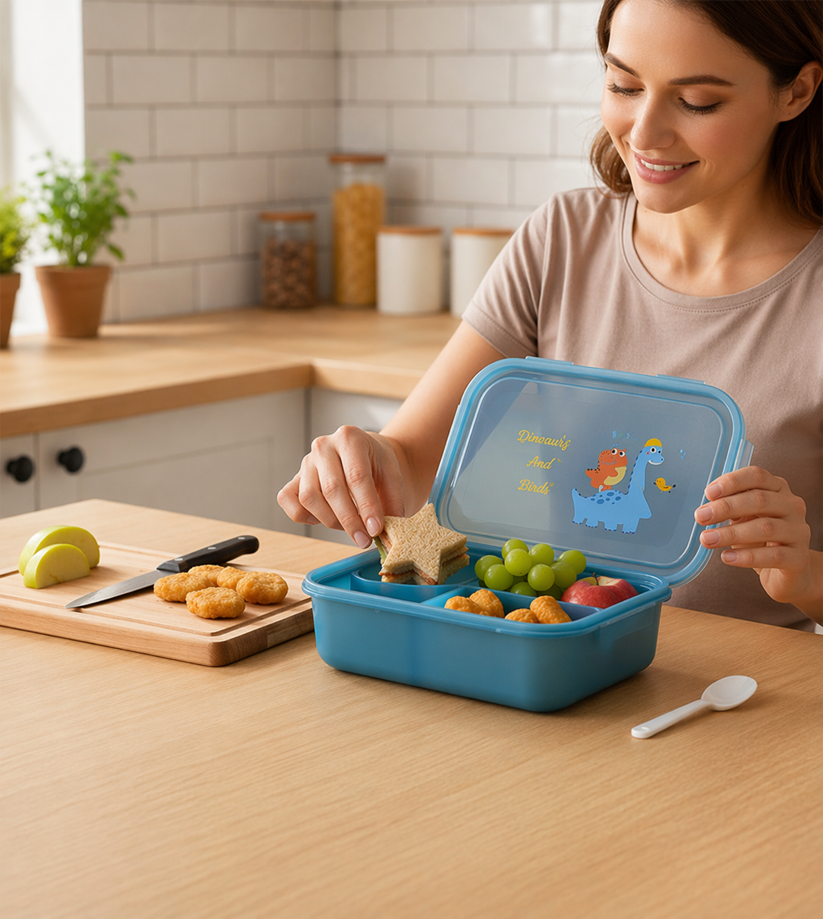 Kids Bento Lunch Box with Compartments (Dinosaur Design)