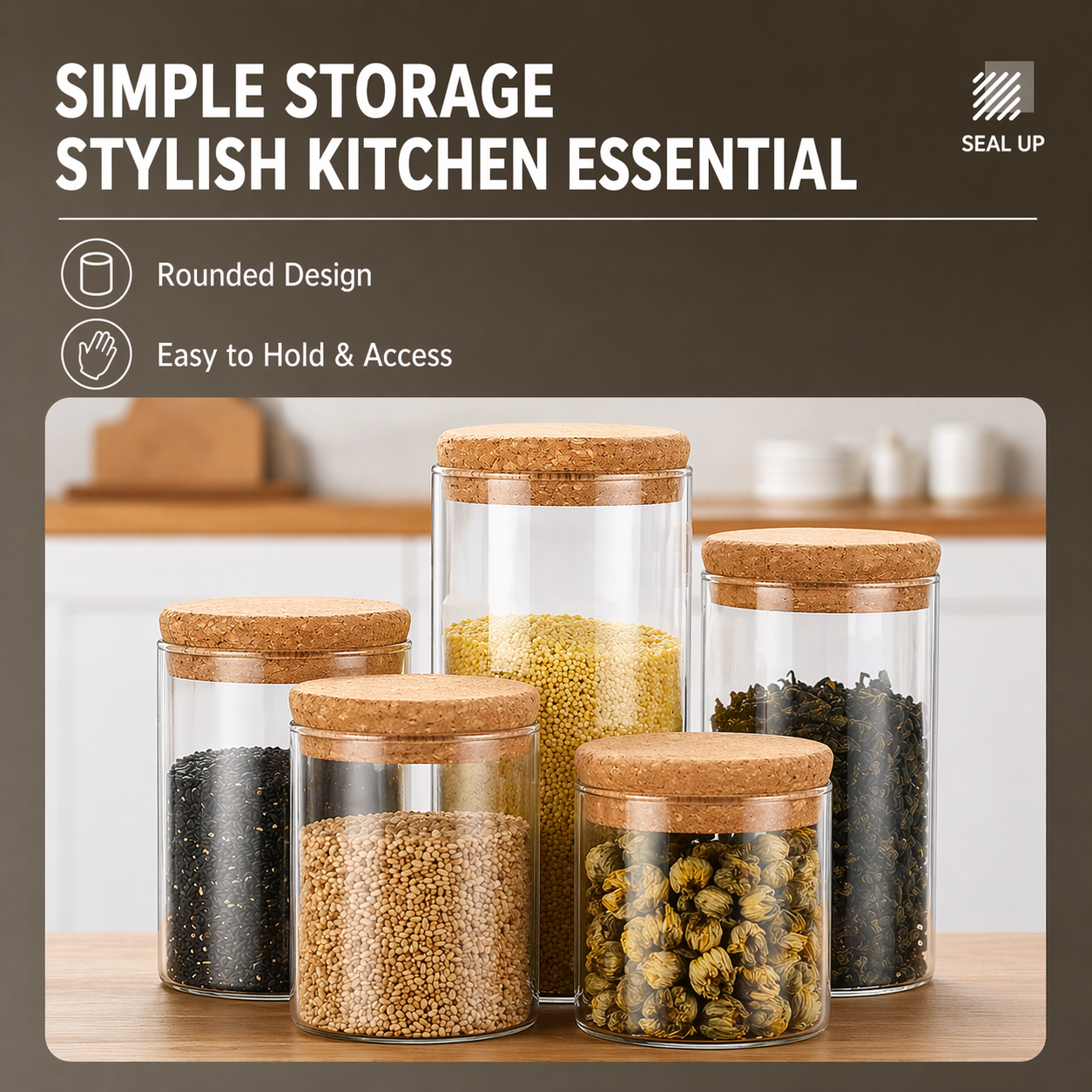 Cork Lid Glass Storage Jar Set (Borosilicate Glass)