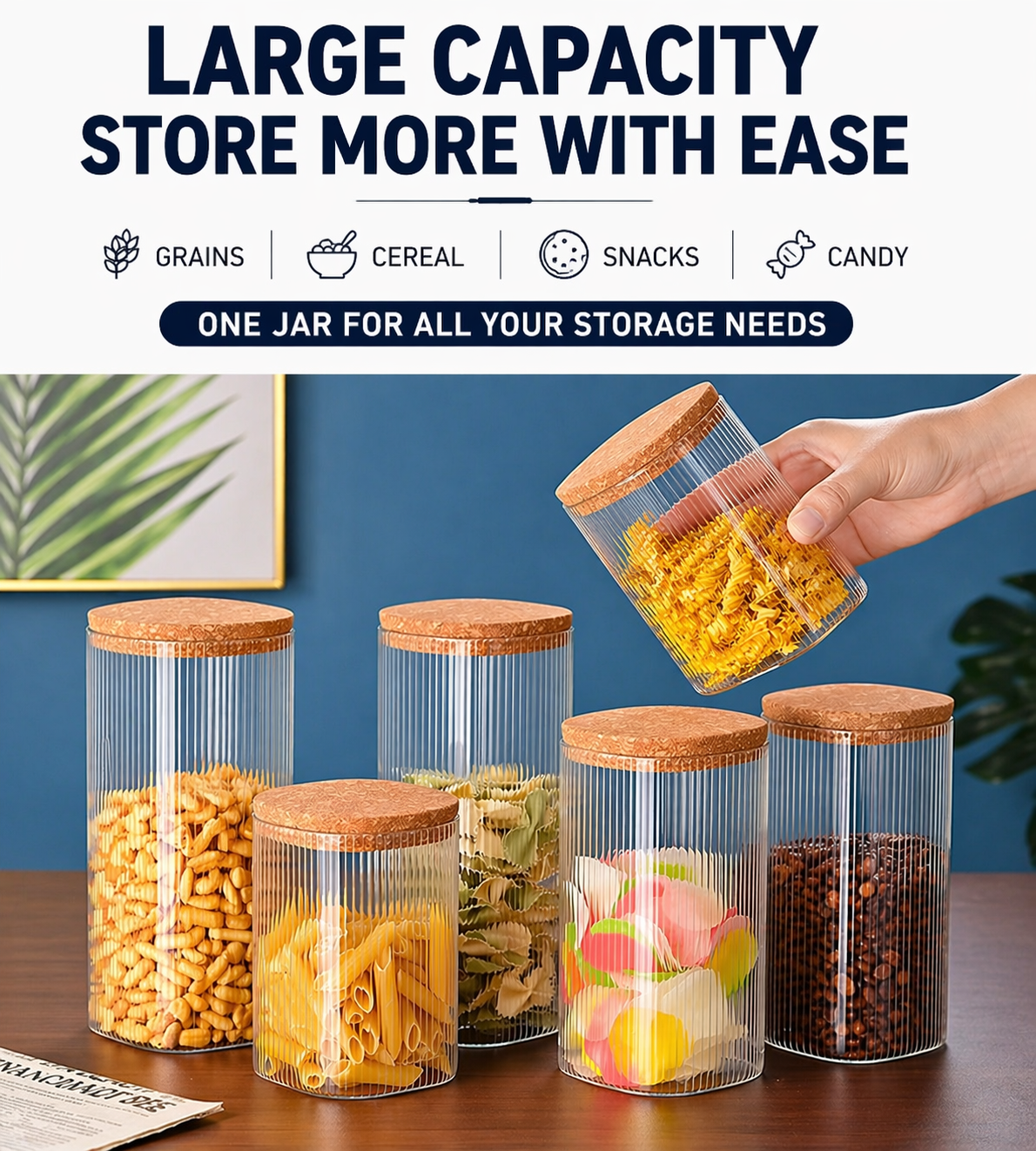 Cork Lid Glass Storage Jar Set (Borosilicate Glass)