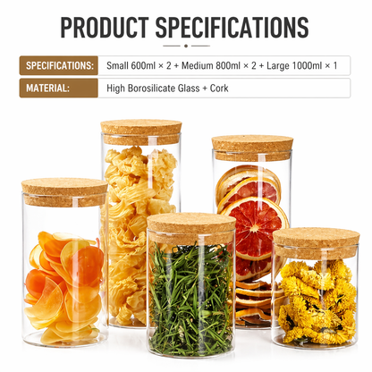 Cork Lid Glass Storage Jar Set (Borosilicate Glass)