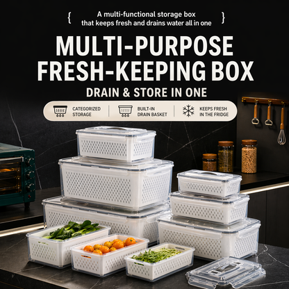 2-in-1 Fresh Keeping Storage Container Set (Drain & Store Design)