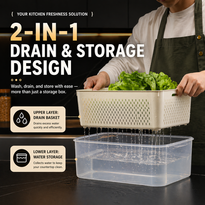 2-in-1 Fresh Keeping Storage Container Set (Drain & Store Design)