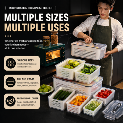 2-in-1 Fresh Keeping Storage Container Set (Drain & Store Design)