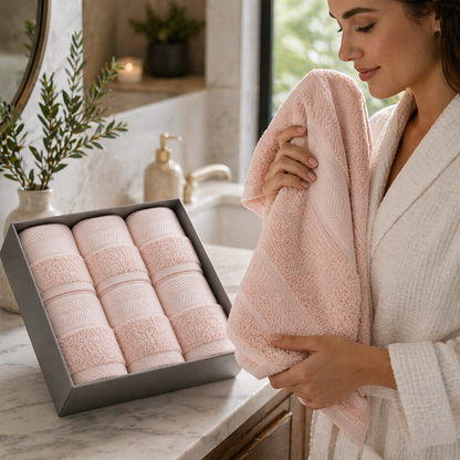 Ultra Soft Antibacterial Cotton Towels (6pcs Set) – Super Absorbent & Skin-Friendly