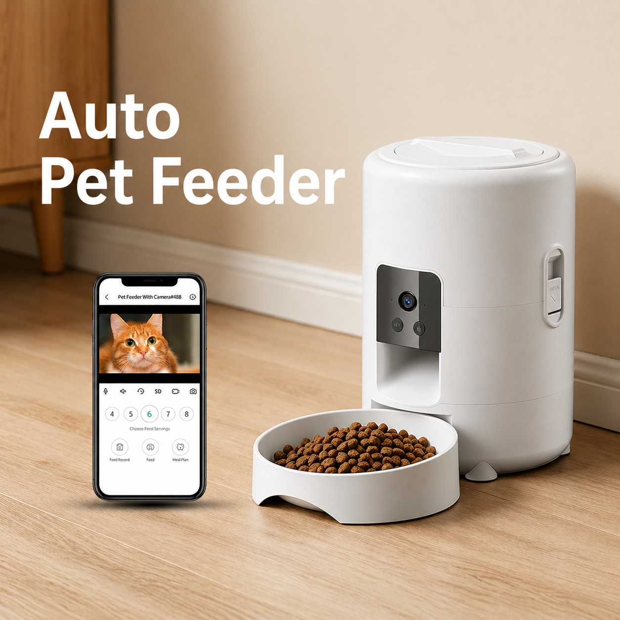 Smart WiFi Automatic Pet Feeder with Camera (2L Capacity)