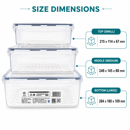 2-in-1 Fresh Keeping Storage Container Set (Drain & Store Design)