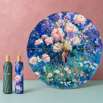 Premium Double-Layer UV Protection Floral Umbrella (UPF50+, 16-Rib, Windproof)