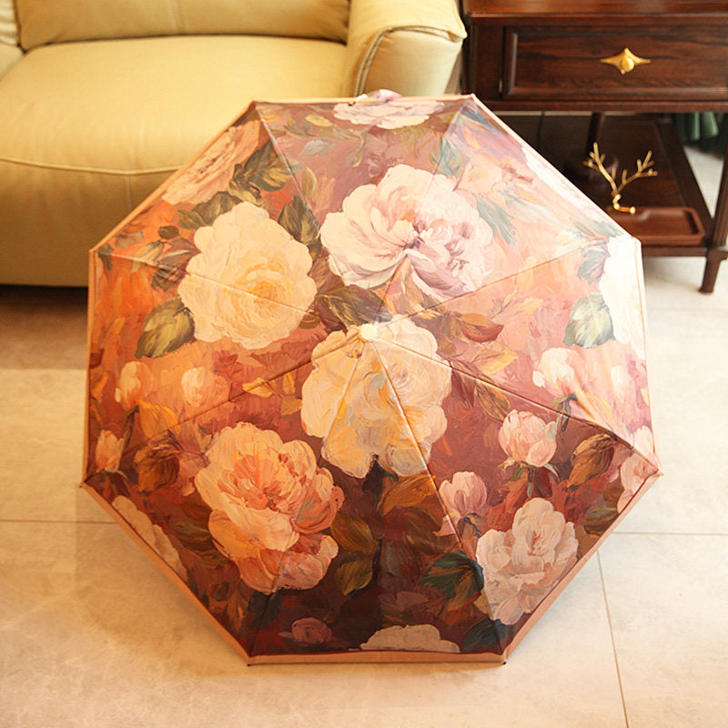 Autumn Song Premium Floral Automatic Umbrella (UV Protection, Windproof, Compact Design)