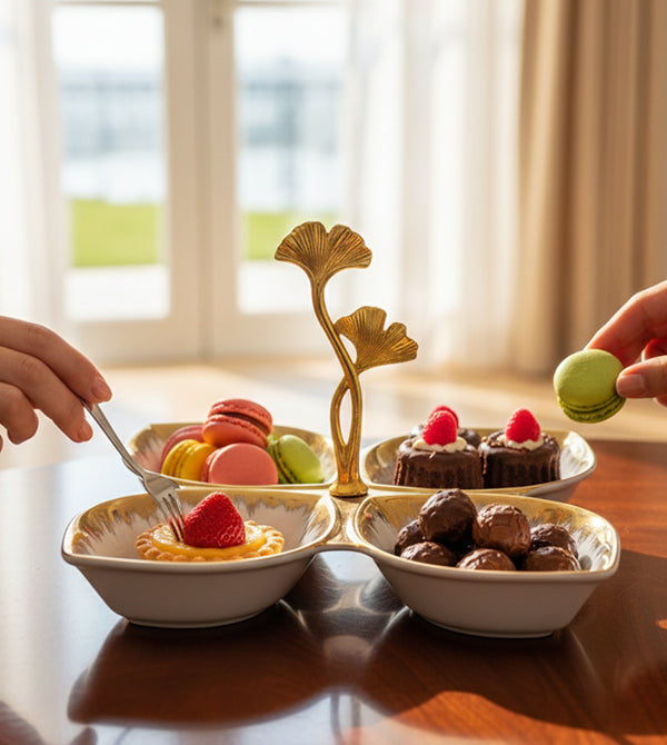 Luxury 4-Section Porcelain Serving Tray with Handle