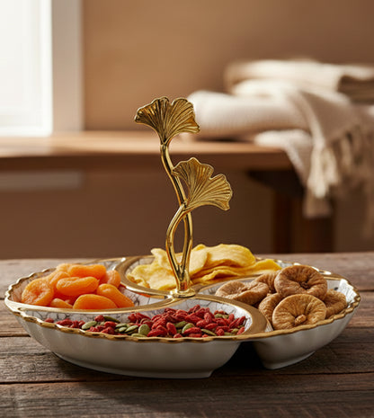Luxury 4-Section Porcelain Serving Tray with Handle
