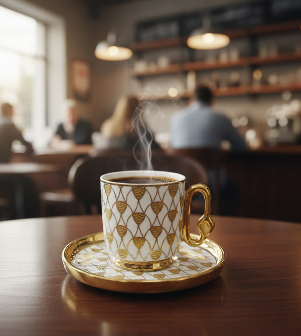 Luxury Porcelain Coffee Cup & Saucer Set (6 Cups)