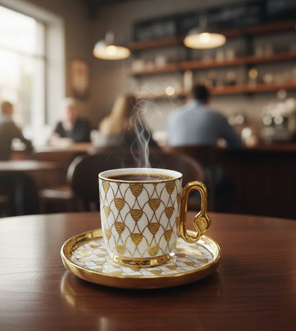 Luxury Porcelain Coffee Cup & Saucer Set (6 Cups)