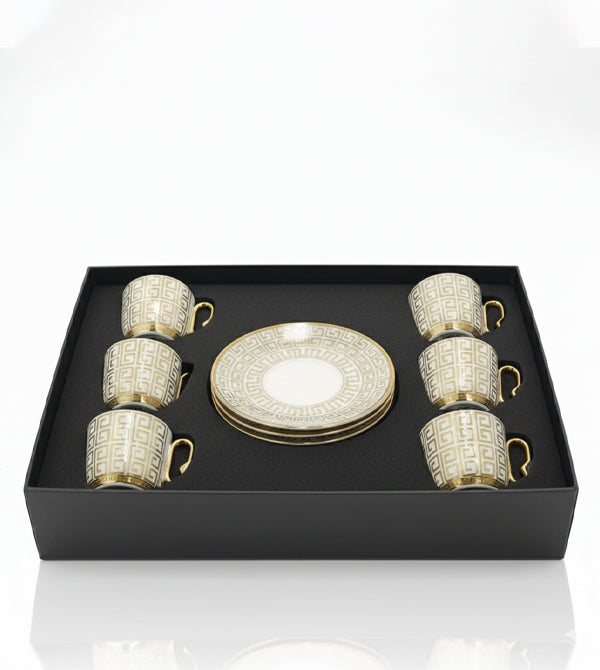 Luxury Porcelain Coffee Cup & Saucer Set (6 Cups)