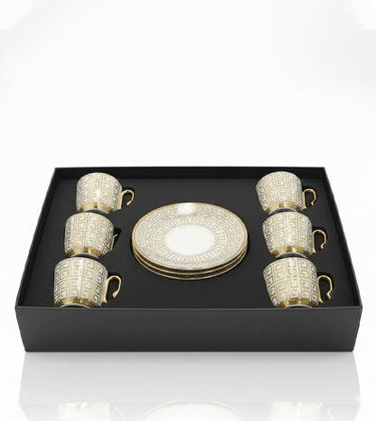 Luxury Porcelain Coffee Cup & Saucer Set (6 Cups)