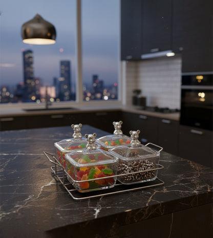 Glass Snack Storage Container Set with Tray (4 Compartments)