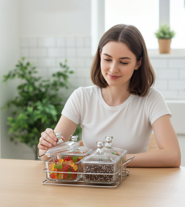 Glass Snack Storage Container Set with Tray (4 Compartments)