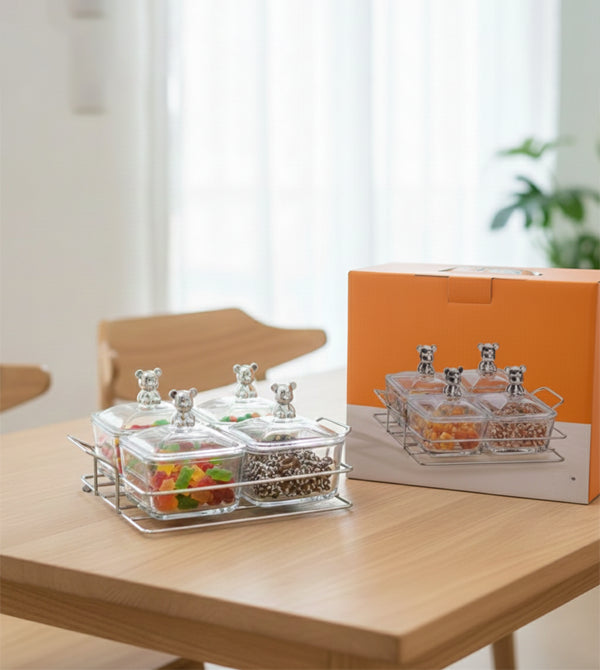 Glass Snack Storage Container Set with Tray (4 Compartments)