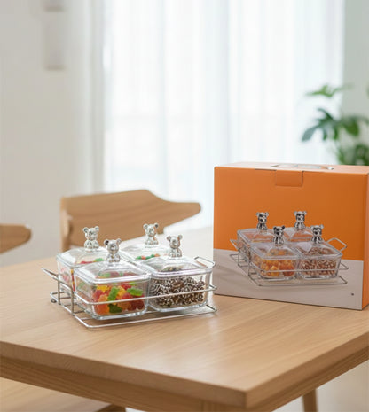 Glass Snack Storage Container Set with Tray (4 Compartments)