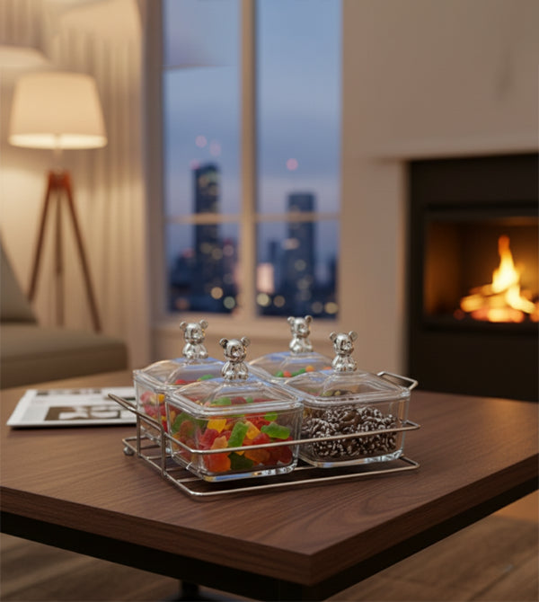 Glass Snack Storage Container Set with Tray (4 Compartments)