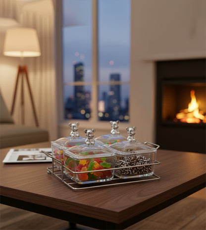 Glass Snack Storage Container Set with Tray (4 Compartments)