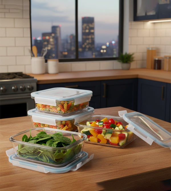 Glass Food Storage Container Set with Airtight Lock Lid (3 Sizes)