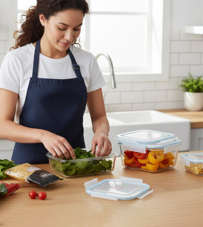 Glass Food Storage Container Set with Airtight Lock Lid (3 Sizes)