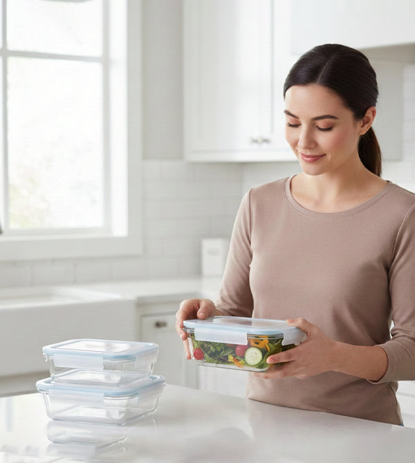 Glass Food Storage Container Set with Airtight Lock Lid (3 Sizes)