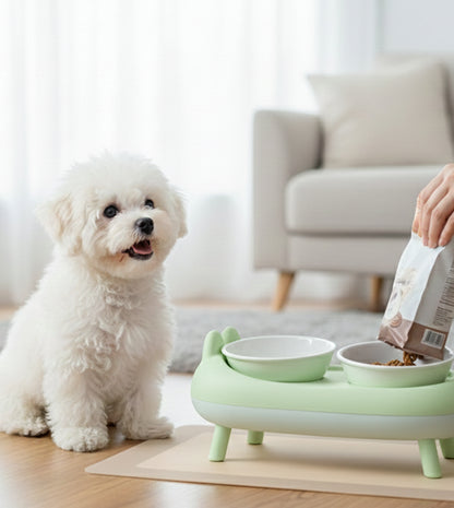 Elevated Double Cat Bowl – Neck Protection Feeding Stand