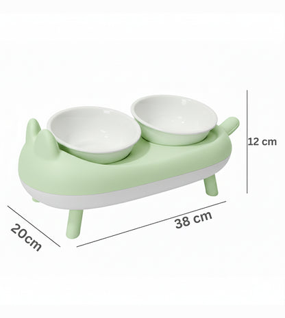 Elevated Double Cat Bowl – Neck Protection Feeding Stand
