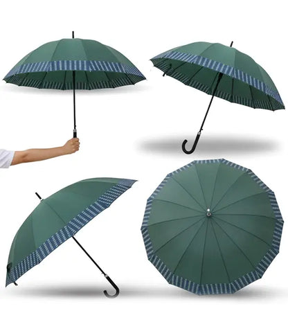 12-Rib Windproof Classic Long Umbrella – Large 115cm Coverage, Durable & Waterproof