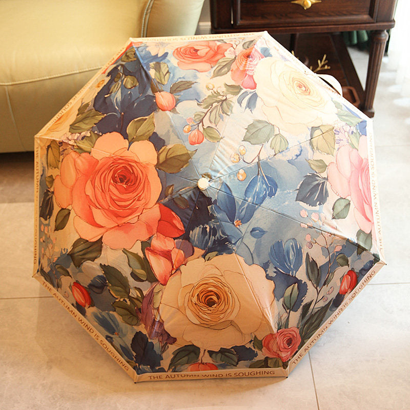 Autumn Song Premium Floral Automatic Umbrella (UV Protection, Windproof, Compact Design)