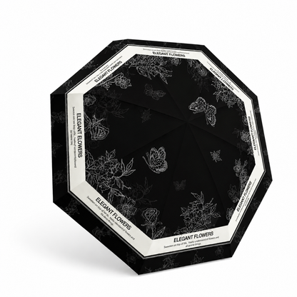 Elegant Flowers Automatic Floral Umbrella (UV Protection, Windproof, Compact 3-Fold Design)