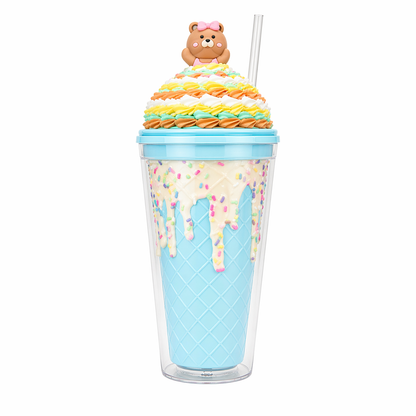 500ML Cute Ice Cream Tumbler Cup with Straw