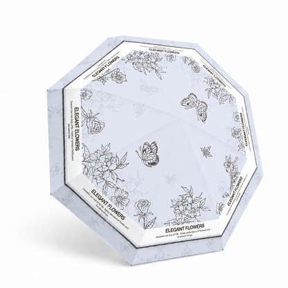Elegant Flowers Automatic Floral Umbrella (UV Protection, Windproof, Compact 3-Fold Design)