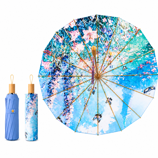 Premium Double-Layer UV Protection Floral Umbrella (UPF50+, 16-Rib, Windproof)