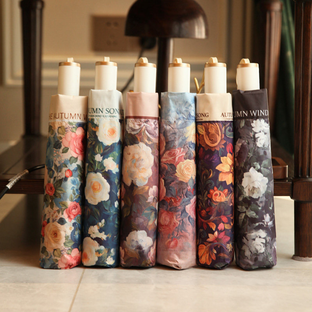 Autumn Song Premium Floral Automatic Umbrella (UV Protection, Windproof, Compact Design)