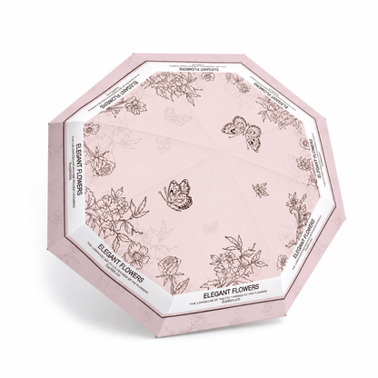 Elegant Flowers Automatic Floral Umbrella (UV Protection, Windproof, Compact 3-Fold Design)