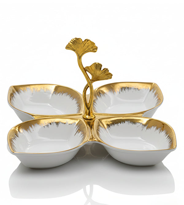 Luxury 4-Section Porcelain Serving Tray with Handle